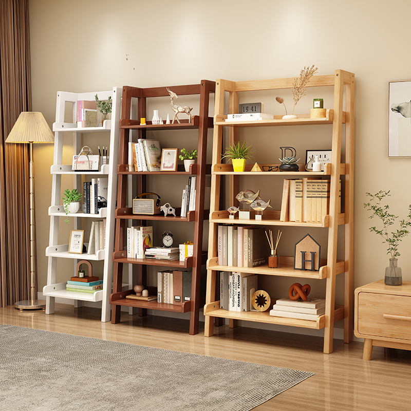实木梯形多e层放书架北欧落地客厅书房收纳展示家用储物架子置物