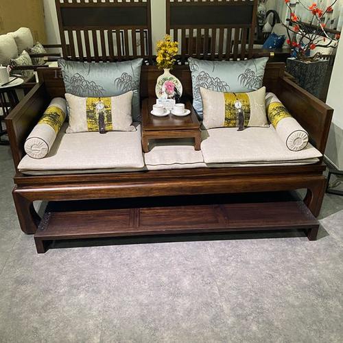 新中式罗汉床全实木罗汉沙发抽拉双人位茶室茶桌客厅禅意推拉家具