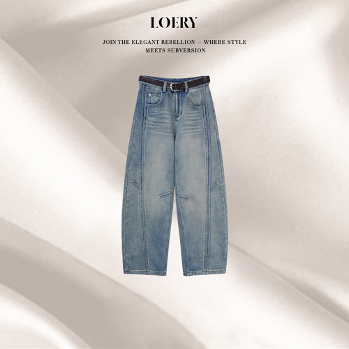 LOERY【机械裤编号222】解构弧形明线拼褶设计弯刀牛仔裤267068