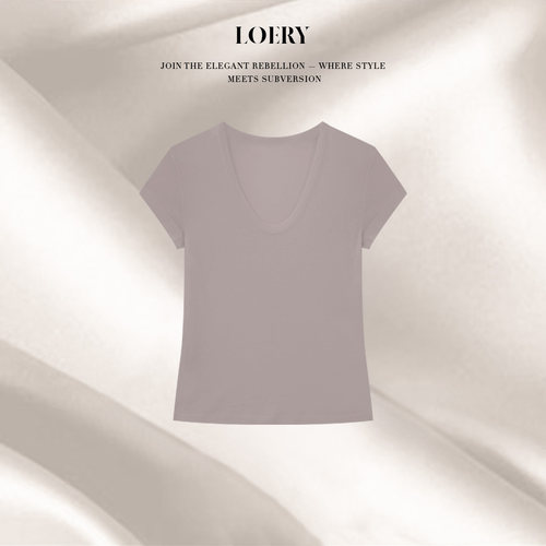 LOERY【冰丝T】U领亲肤天丝羊毛减龄百搭面膜短袖-121095
