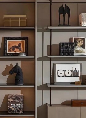 简约现代样板间书房书架装饰摆件搭配组合办公区陈列柜软装艺术品