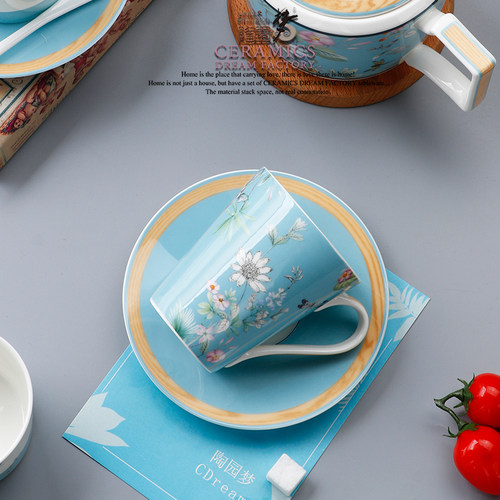 英式下午茶茶具 骨瓷咖啡具欧式 配点心盘6人适用家用送礼咖啡具