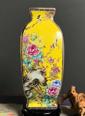 陶瓷花瓶仿古新中式珐琅彩花鸟客厅复古U古典描金手工