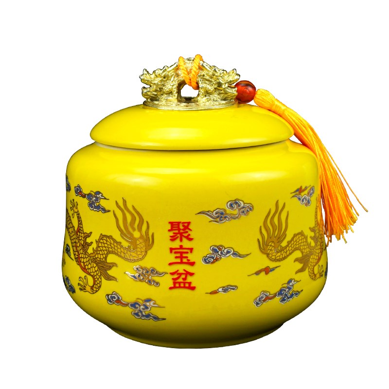 陶瓷聚宝盆摆件招才聚才办公室店铺开业礼品家居T中式客厅玄关装