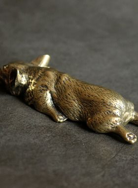 实心纯黄铜办公桌面柯基犬小摆件古铜茶宠饰品工艺品礼品手把玩件