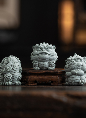 新中式青砂石招财貔貅金蟾麒麟国潮风摆件茶宠假山鱼缸造景装饰品