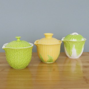 百财茶壶单个白菜样子家用茶杯茶碗带盖蔬菜陶瓷一壶三杯旅行套装