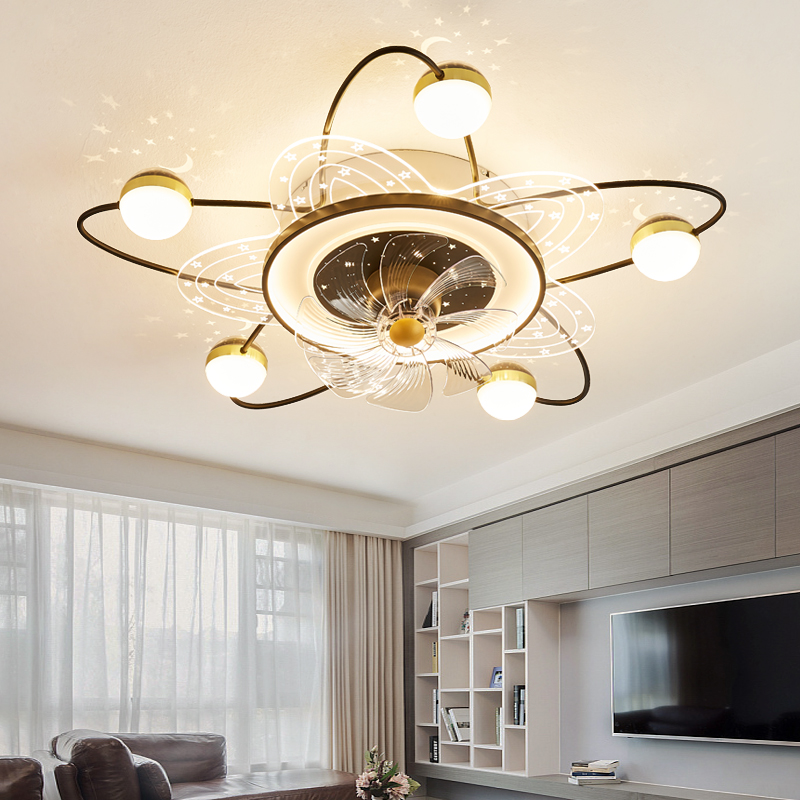 客厅摇头吸顶风扇灯2024新款简约现代轻奢网红星空家用卧室吊扇灯