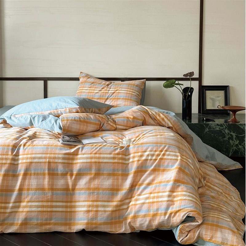 水洗棉单人被罩学生被套单件定制可定做加工小尺寸格子褥子套