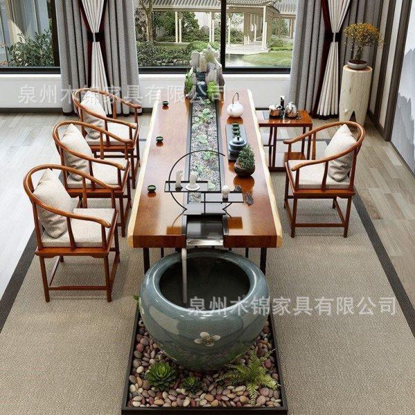 新中式流水茶台创意养鱼生态景观实木茶桌全套原木大板功夫泡茶桌,商业/办公家具,茶台/茶桌,淘宝优惠券,粉丝福利购,淘宝优惠卷
