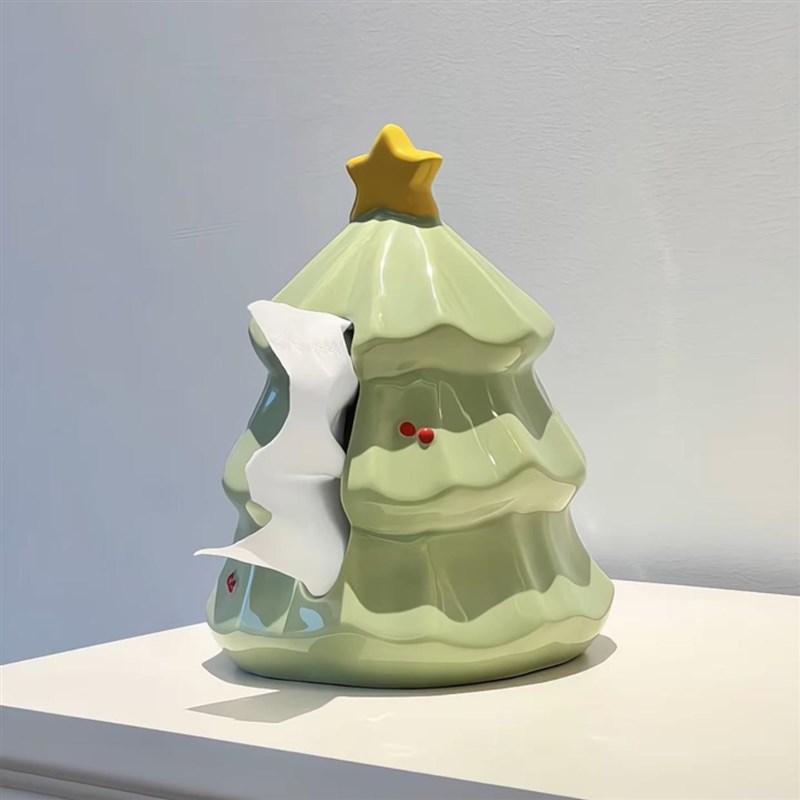 圣诞树纸巾盒家i用客厅餐厅高档陶瓷桌面抽纸盒新款创意牙签收纳