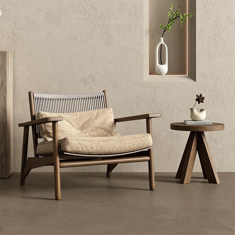 现代实木单人f沙发懒人椅复古民宿阳台休闲椅客厅接待椅单人躺椅
