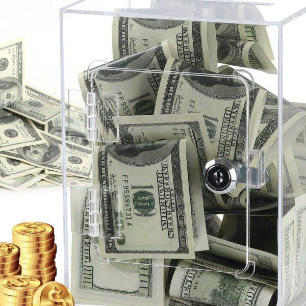 新款亚克力透明存钱罐带锁可存可取大容量零钱箱儿童储蓄罐男女孩