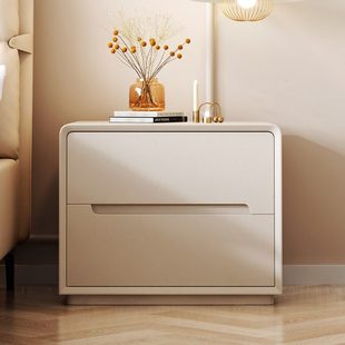 简约现代全实木新款奶油风整装床头柜迷你网红免安装床边收纳窄柜
