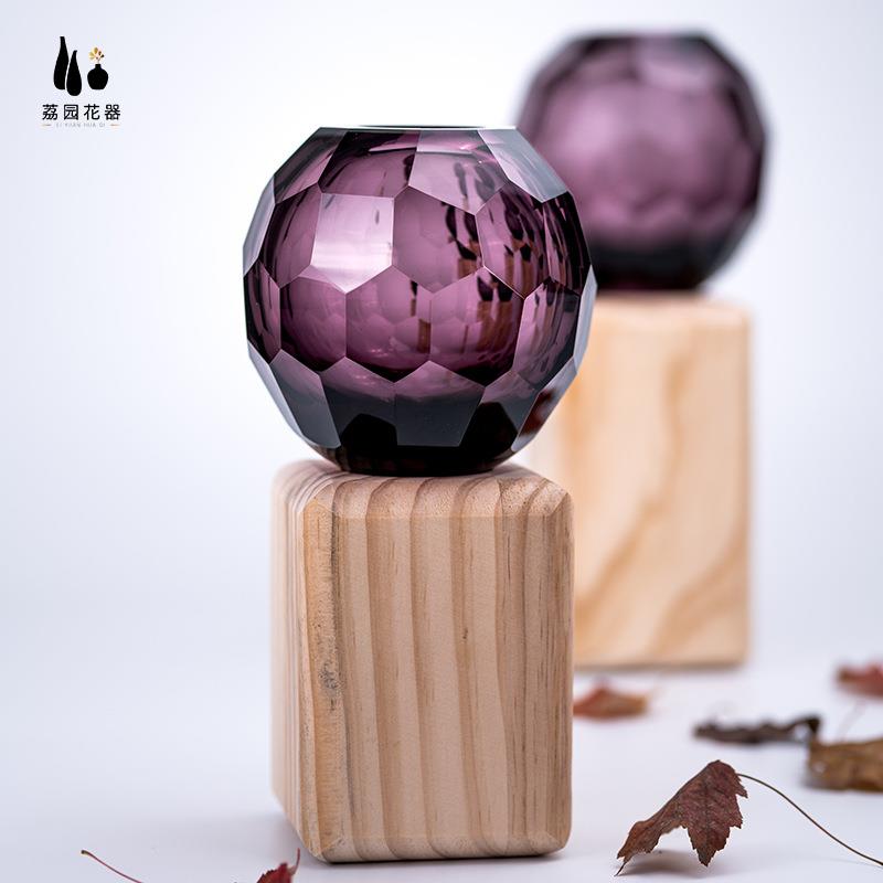 荔园花器 轻奢简约百搭创意摹刻水晶玻璃花瓶 软装摆件