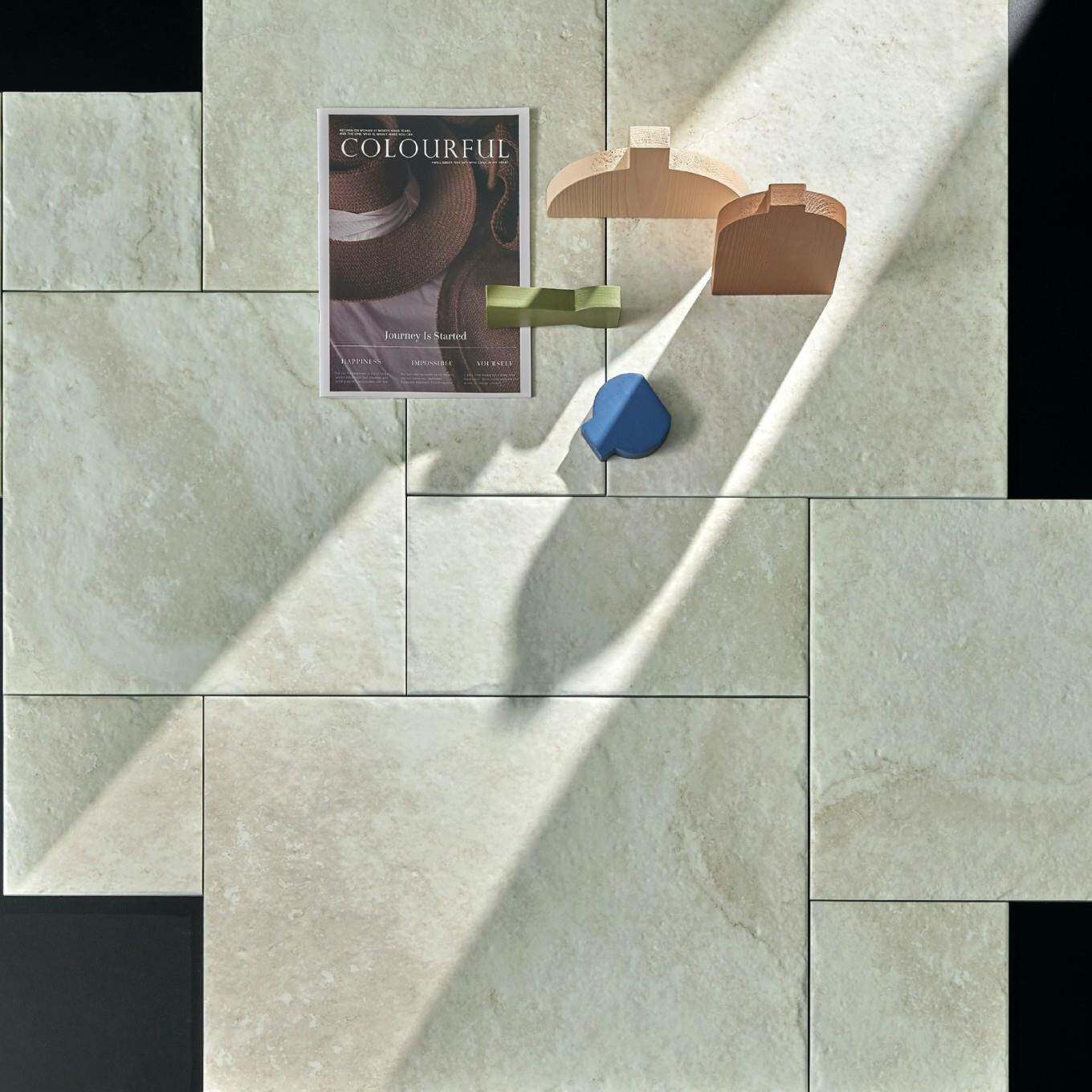 法式古堡风莱姆石瓷砖民宿客餐厅子母拼仿古地砖质感砖全瓷田园砖