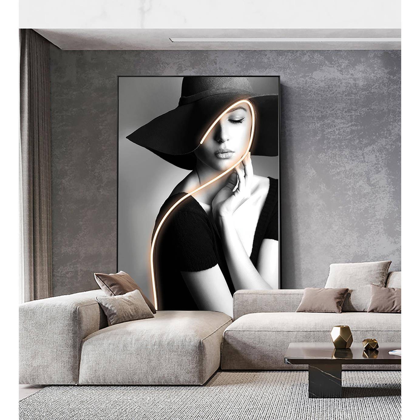 灯光灯带画玄关走廊大幅装饰画落地人物美女轻奢风ktv挂画挂壁画