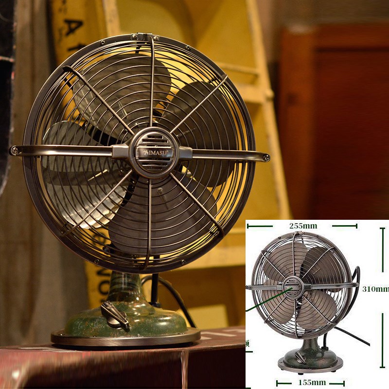 IMASU金属复古电风扇家用仿古怀旧锈绿色台扇落地扇台式摇头循环