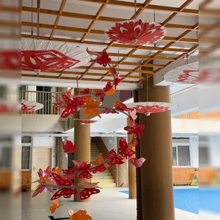 新年装饰幼儿园环创剪纸油纸伞铝塑管吊饰挂饰大厅装饰摆件材料包