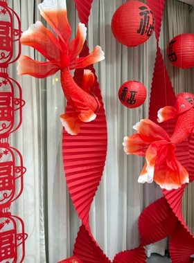 新年春节锦鲤灯笼背景挂饰店铺商场活动氛围感节日装饰场景布置品
