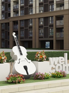 户外园林大提琴花架雕塑摆件创意庭院金属园艺景观乐器工艺品定制