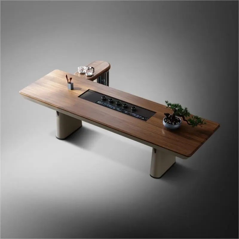 御时代北美胡桃木实木现代简约茶桌书桌办公桌轻奢办公.室国潮茶