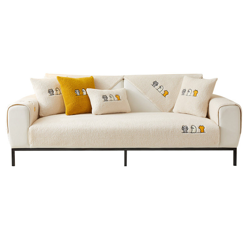 奶油风毛绒沙发垫子2023冬季新款高端冬天加厚坐垫扶手靠保护壳布