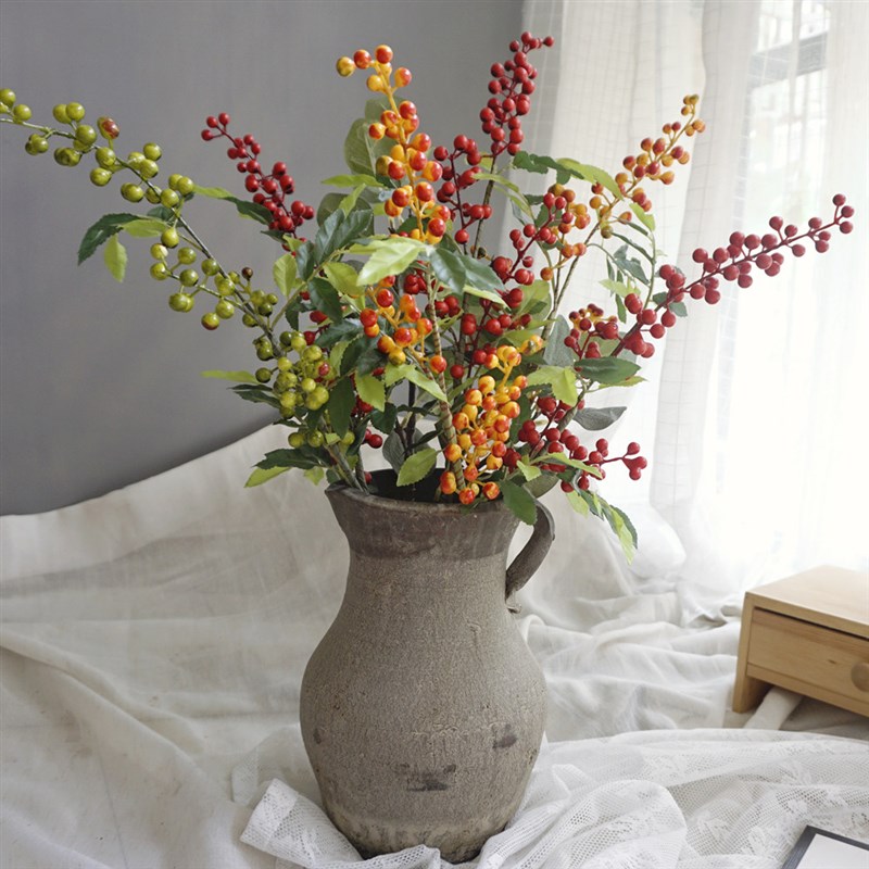 仿真浆果树枝红果子假花干枝幸运果中式家居室内绿植插花装饰摆件