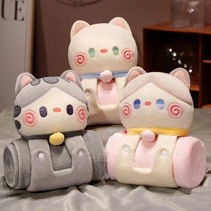 可收纳法兰绒小毯子卷毯小被子午睡毯空调毯办公室学生盖腿毛巾毯