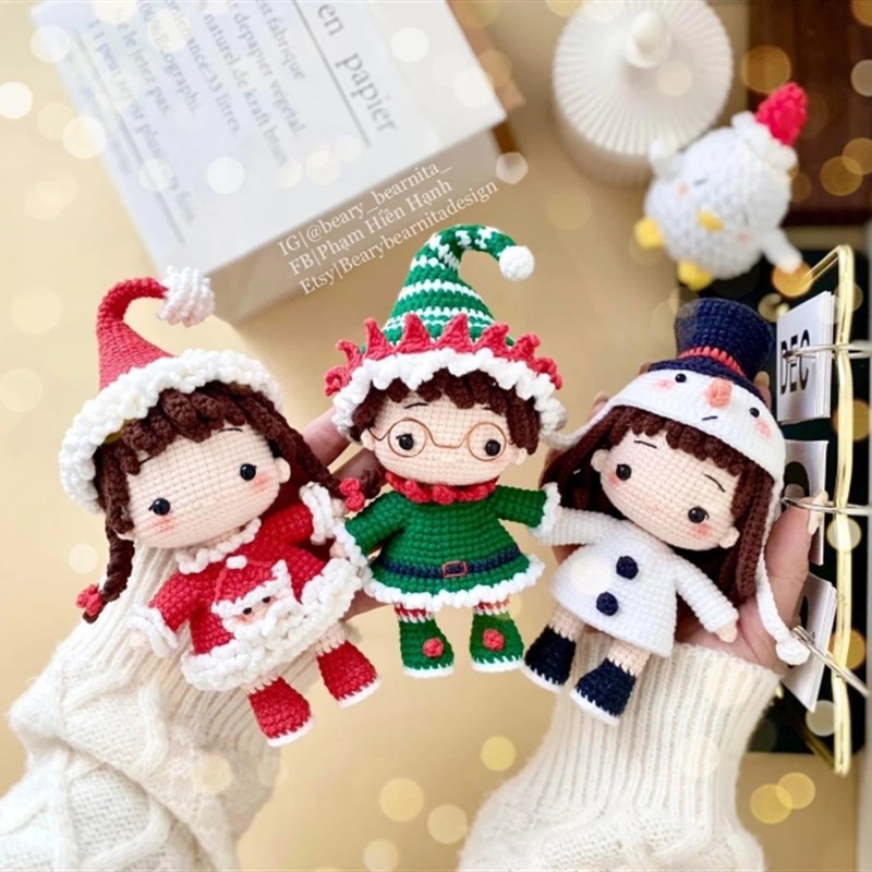 芒果家DIY纯手工钩针钩织小兔子变装小女孩抱偶人偶毛线玩偶成品