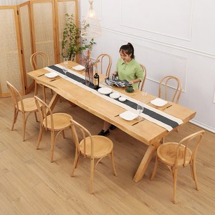 餐桌家用大户型8人实木桌子吃饭网红原木餐桌椅组合商用饭店长桌