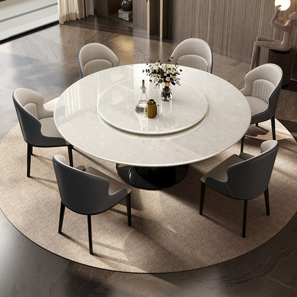 轻奢家用天然大理石圆形餐桌椅组合全实木奢石餐桌吃饭桌子带转盘