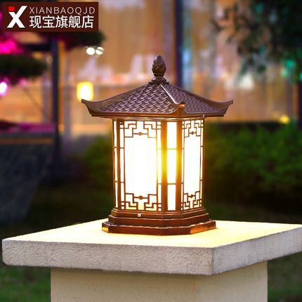 柱头灯别墅大门口中式户外防水家用柱子室外庭院太阳能超亮围墙灯