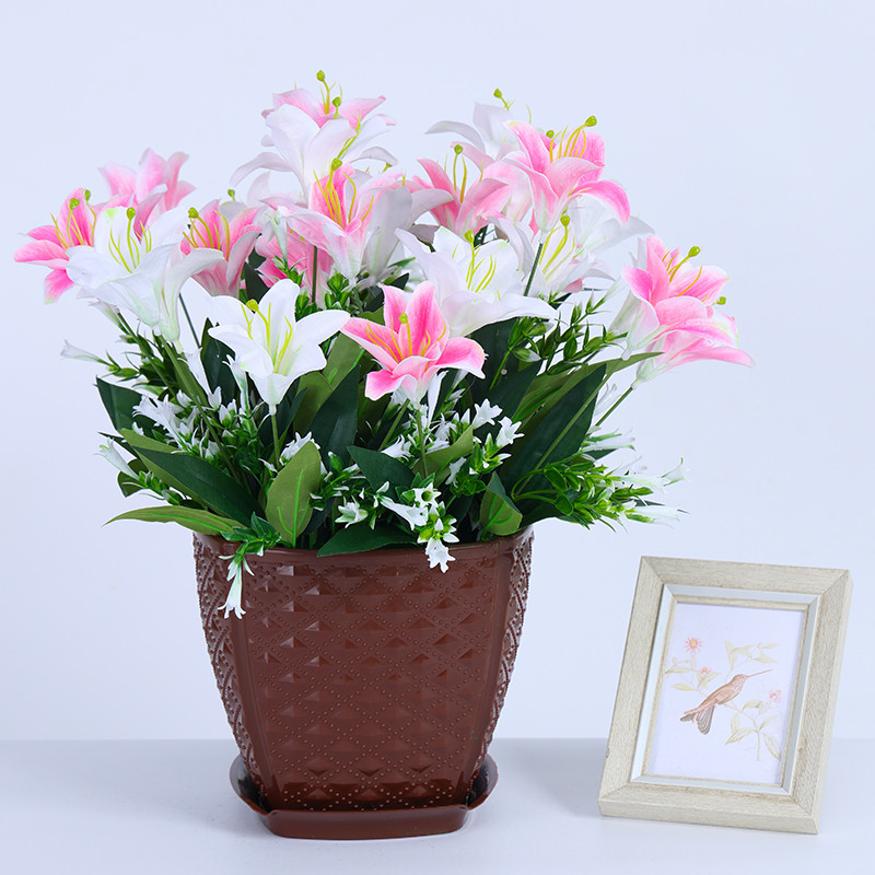 百合花假花仿真花摆设客厅餐桌花艺摆件家居装饰塑料花束绢花盆栽