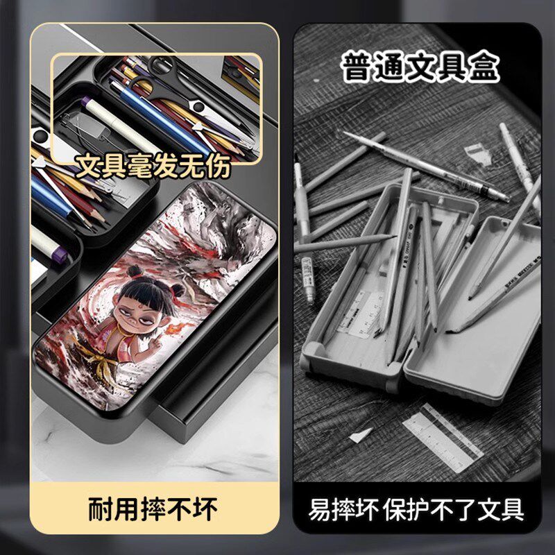 2025新款哪吒笔袋指纹文具盒儿童大容量小学生多功能男孩款铅笔盒