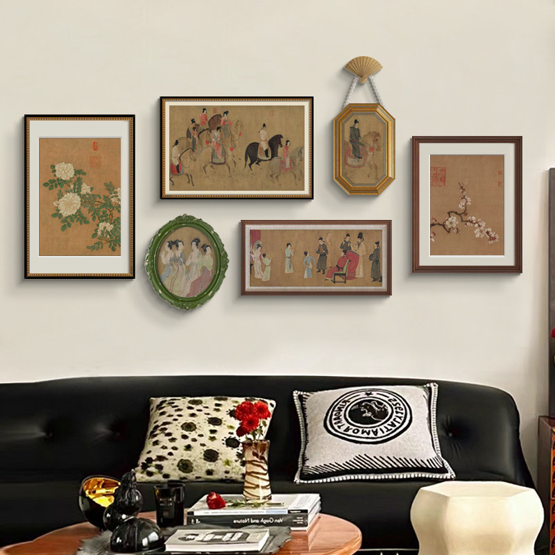 法式复古中国风装饰画中式照片墙组合挂画客厅背景墙壁画餐厅墙画