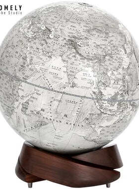 宏微地球书房客厅摆件手工桌面地球仪黑胡桃木新居礼物现代简约