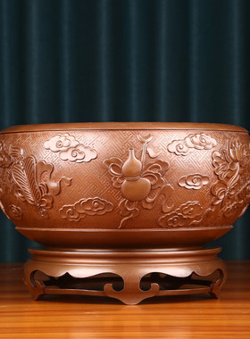 紫鉢八宝吉室铜聚宝盆摆件客厅玄关书柜办公祥花盆家居装饰品摆设