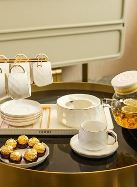 轻奢欧式茶具套装家用客厅办公会客玻璃陶瓷功夫茶壶茶盘新居礼品
