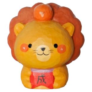 心想事成桌面车载摆件汽车办公室装饰小众可爱木雕狮子座生日礼物