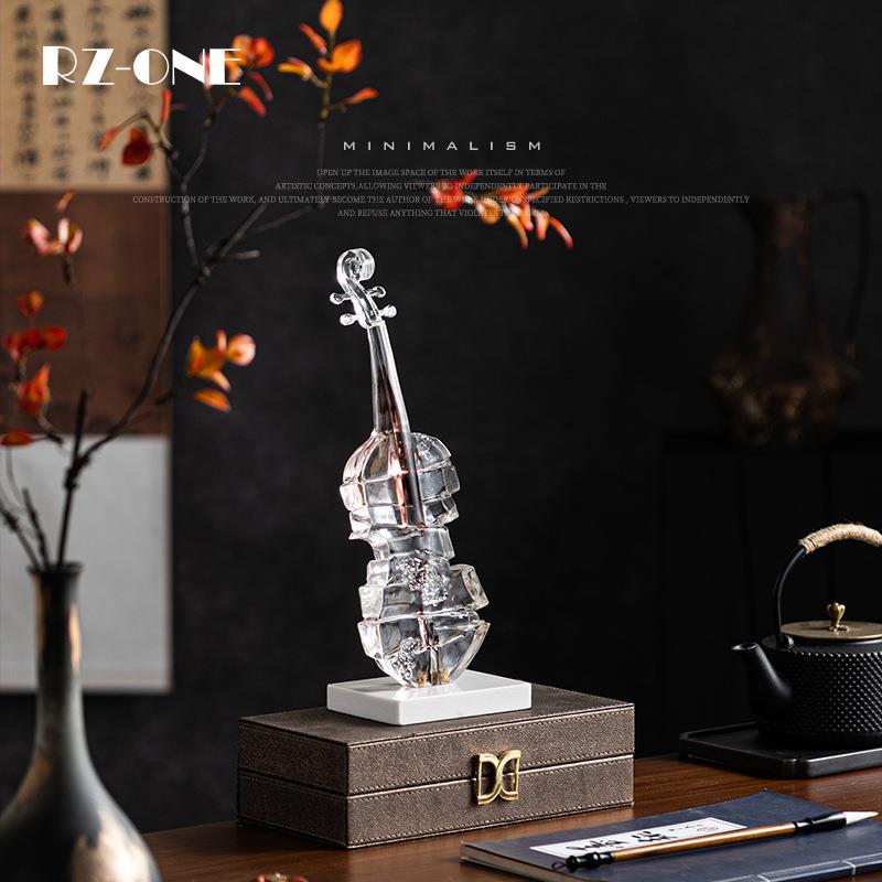 匠十三 新中式透明水墨小提琴创意艺术工艺品高档软家居装饰品摆