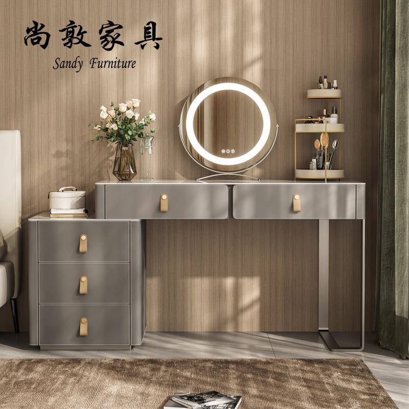意式岩板梳妆台实木卧室现代简约可伸缩网红化妆柜斗柜一体化妆桌