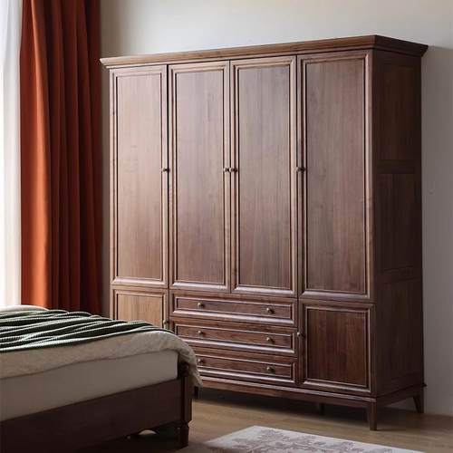 北美黑胡桃木全实木衣柜美式樱桃木原木衣帽间储物柜卧室复古衣橱