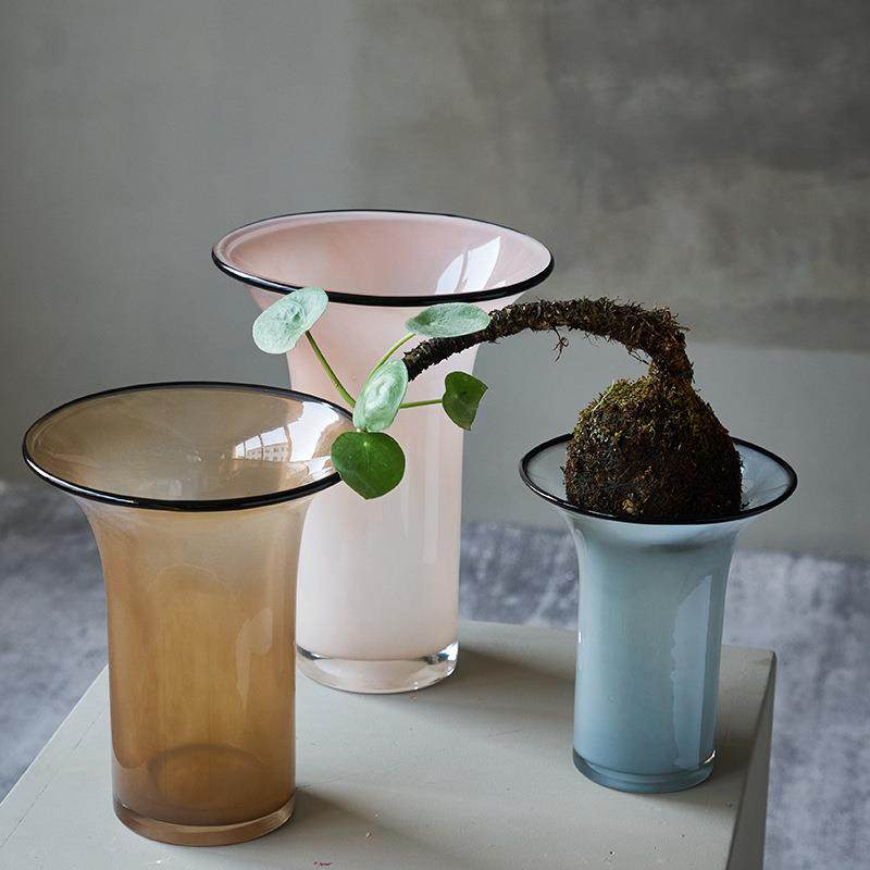 北欧风瓷粉黑边敞口花瓶鲜花餐桌电视柜简约创意手工家用玻璃果盘,清洗/食品/商业设备,风口/风叶/风机配件,淘宝优惠券,粉丝福利购,淘宝优惠卷