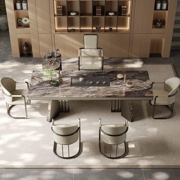 岩板茶桌椅组合一桌五椅轻奢现级感带移动茶水柜简约端茶台,商业/办公家具,茶台/茶桌,淘宝优惠券,粉丝福利购,淘宝优惠卷