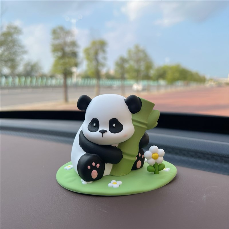 竹报平安节节高升熊猫车载摆件汽车中F控台装饰香薰扩香石车内饰