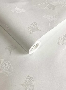 田园风银杏叶子浮雕墙纸卧室客厅美容院浅灰色简约小碎花家用壁纸