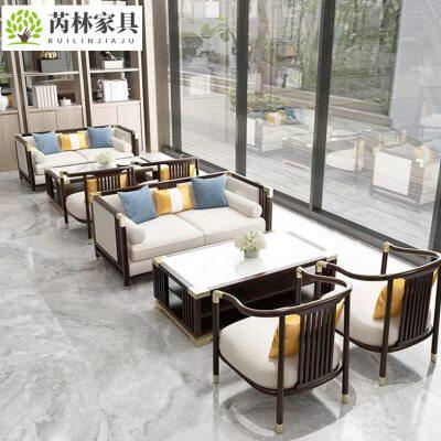 新中式售楼处部洽谈沙发酒店大堂会客商务卡座休息区接待桌椅组合