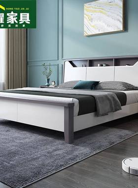 白色实木床1.8米双人床现代简约1.5m主卧家用经济型储物高箱婚床