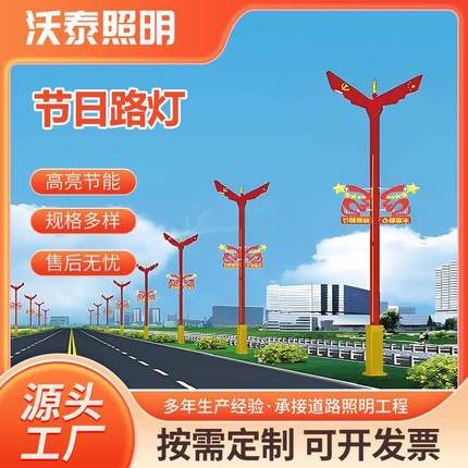 5-10米LED节日元素路灯户外亮化可发光中国结装饰照明灯